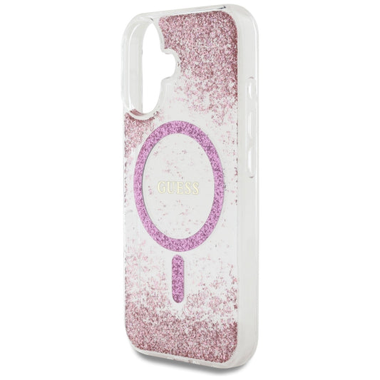 Futrola MagSafe za Apple iPhone 16, Guess, Resin Bottom Glitter, Roze