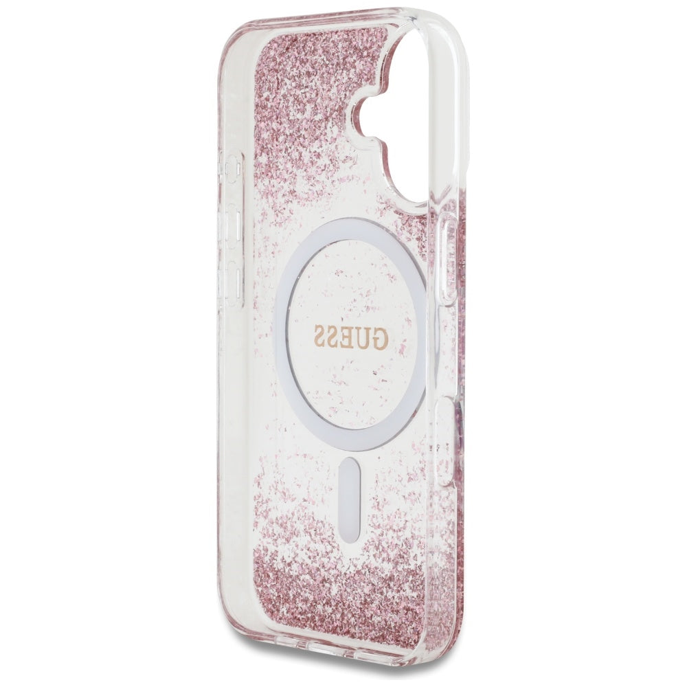 Futrola MagSafe za Apple iPhone 16, Guess, Resin Bottom Glitter, Roze