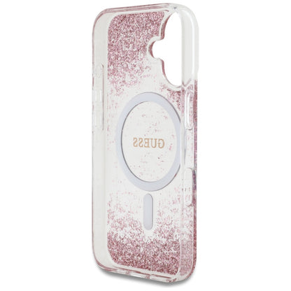 Futrola MagSafe za Apple iPhone 16, Guess, Resin Bottom Glitter, Roze