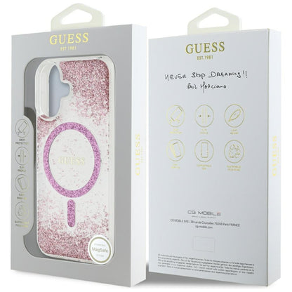 Futrola MagSafe za Apple iPhone 16, Guess, Resin Bottom Glitter, Roze