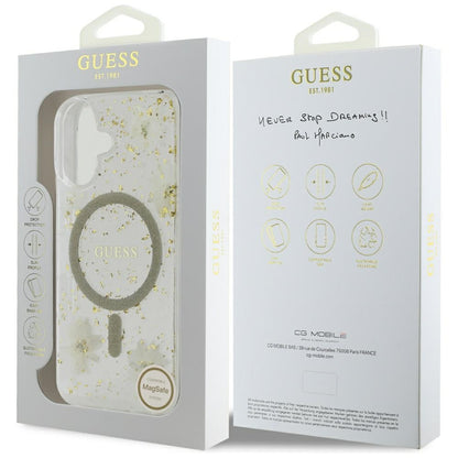 Husa MagSafe za Apple iPhone 16, Guess, Resin Flowers and Glitter, Bež