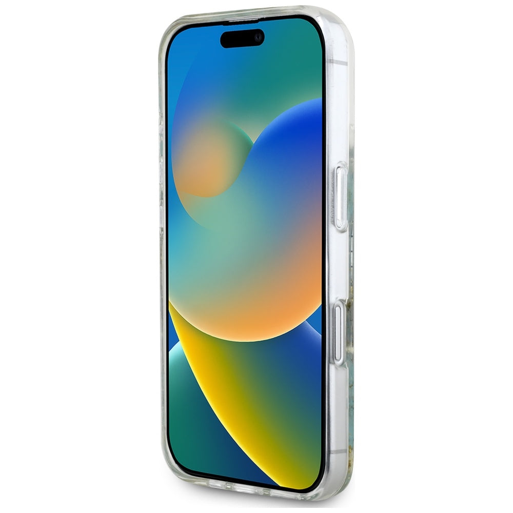 Husa MagSafe za Apple iPhone 16, Guess, Resin Flowers and Glitter, Tirkiz