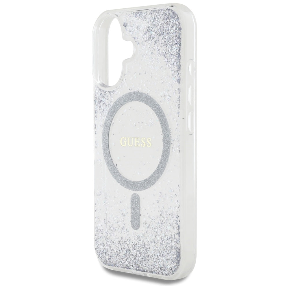 Husa MagSafe za Apple iPhone 16, Guess, Resin Gradient Glitter, Srebrna
