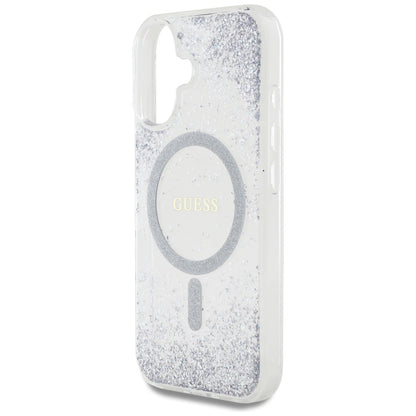 Husa MagSafe za Apple iPhone 16, Guess, Resin Gradient Glitter, Srebrna
