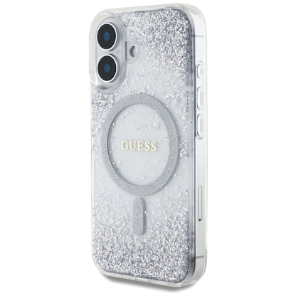 Husa MagSafe za Apple iPhone 16, Guess, Resin Gradient Glitter, Srebrna