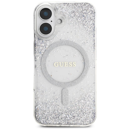 Husa MagSafe za Apple iPhone 16, Guess, Resin Gradient Glitter, Srebrna