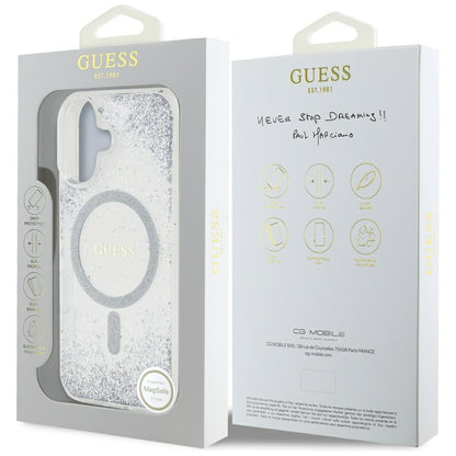 Husa MagSafe za Apple iPhone 16, Guess, Resin Gradient Glitter, Srebrna