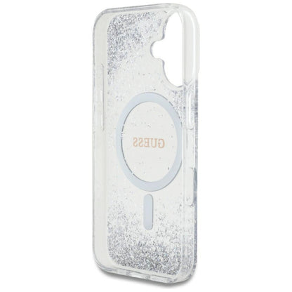 Husa MagSafe za Apple iPhone 16, Guess, Resin Gradient Glitter, Srebrna