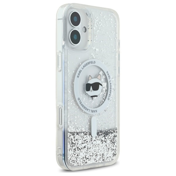 Futrola MagSafe za Apple iPhone 16, Karl Lagerfeld, Glitter Liquid Choupette Head, Transparentna