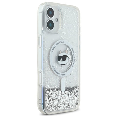 Futrola MagSafe za Apple iPhone 16, Karl Lagerfeld, Glitter Liquid Choupette Head, Transparentna