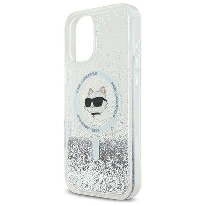 Futrola MagSafe za Apple iPhone 16, Karl Lagerfeld, Glitter Liquid Choupette Head, Transparentna