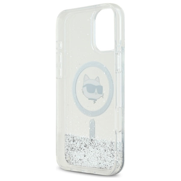 Futrola MagSafe za Apple iPhone 16, Karl Lagerfeld, Glitter Liquid Choupette Head, Transparentna