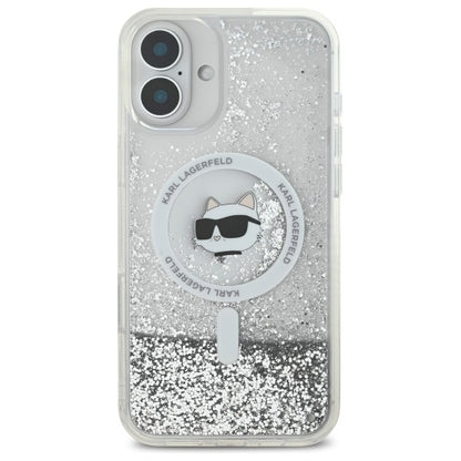 Futrola MagSafe za Apple iPhone 16, Karl Lagerfeld, Glitter Liquid Choupette Head, Transparentna