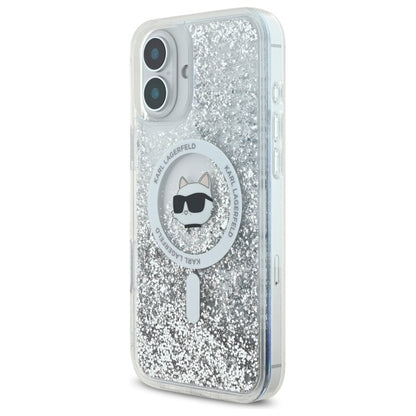Futrola MagSafe za Apple iPhone 16, Karl Lagerfeld, Glitter Liquid Choupette Head, Transparentna