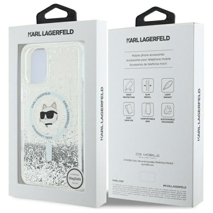 Futrola MagSafe za Apple iPhone 16, Karl Lagerfeld, Glitter Liquid Choupette Head, Transparentna