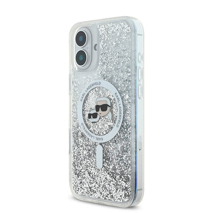 Futrola MagSafe za Apple iPhone 16, Karl Lagerfeld, Glitter Liquid Karl & Choupette' s Heads, Transparentna