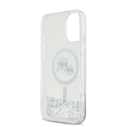 Futrola MagSafe za Apple iPhone 16, Karl Lagerfeld, Glitter Liquid Karl & Choupette' s Heads, Transparentna