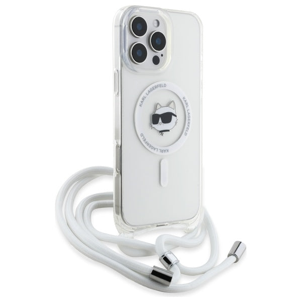 Futrola MagSafe za Apple iPhone 16, Karl Lagerfeld, IML Crossbody Choupette's Head with Strap, Transparentna