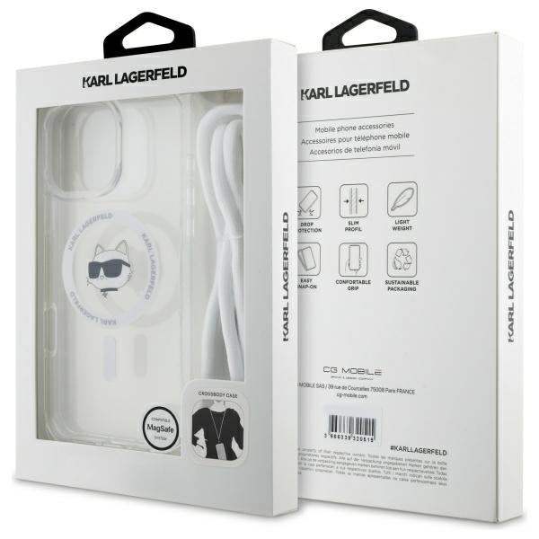 Futrola MagSafe za Apple iPhone 16, Karl Lagerfeld, IML Crossbody Choupette's Head with Strap, Transparentna