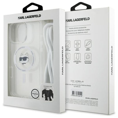 Futrola MagSafe za Apple iPhone 16, Karl Lagerfeld, IML Crossbody Choupette's Head with Strap, Transparentna