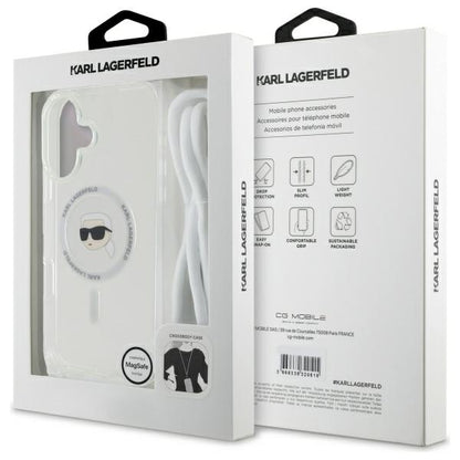 Futrola MagSafe za Apple iPhone 16, Karl Lagerfeld, IML Crossbody Karl's Head, Transparentna