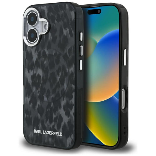 Futrola MagSafe za Apple iPhone 16, Karl Lagerfeld, IML Leopard Pattern, Crna