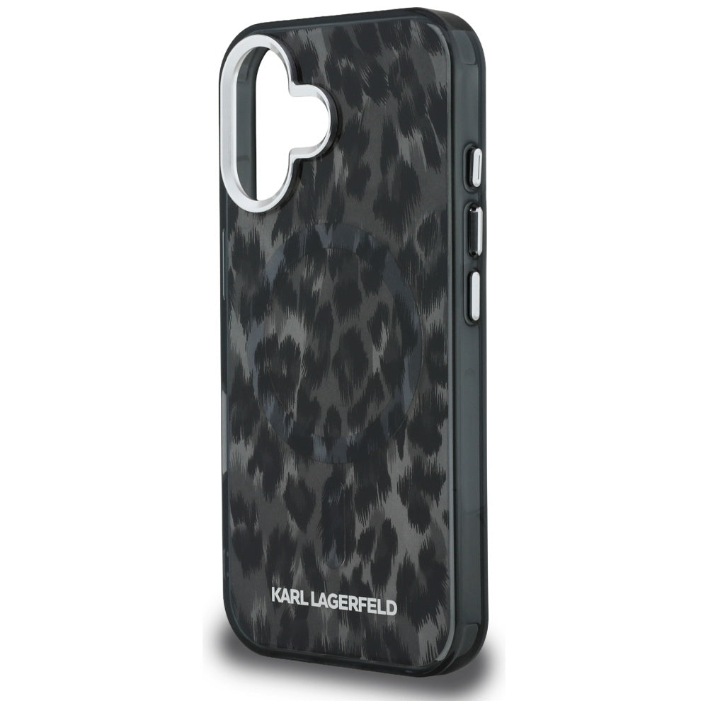 Futrola MagSafe za Apple iPhone 16, Karl Lagerfeld, IML Leopard Pattern, Crna