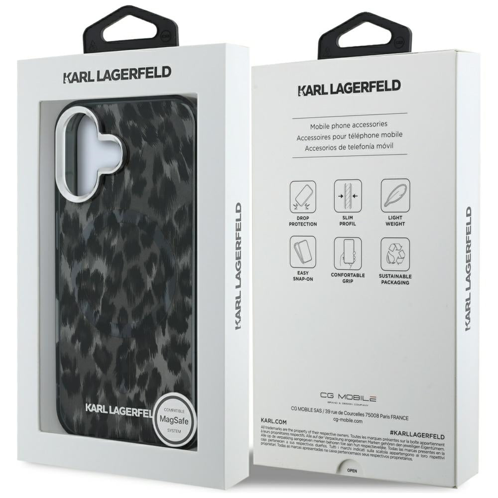 Futrola MagSafe za Apple iPhone 16, Karl Lagerfeld, IML Leopard Pattern, Crna