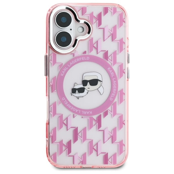 Futrola MagSafe za Apple iPhone 16, Karl Lagerfeld, IML Monogram Karl & Choupette's Heads, Roze