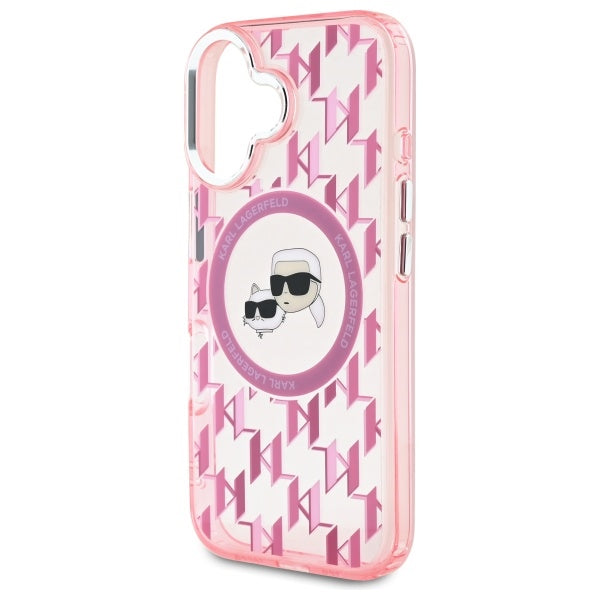Futrola MagSafe za Apple iPhone 16, Karl Lagerfeld, IML Monogram Karl & Choupette's Heads, Roze