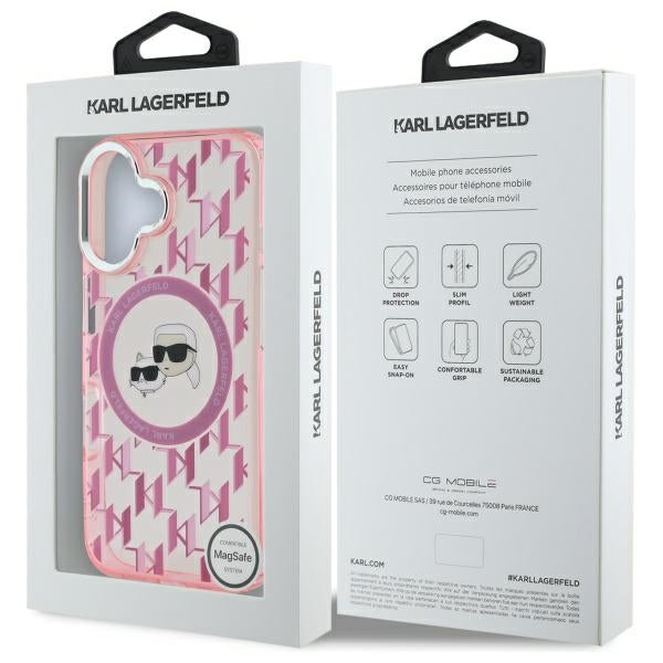 Futrola MagSafe za Apple iPhone 16, Karl Lagerfeld, IML Monogram Karl & Choupette's Heads, Roze
