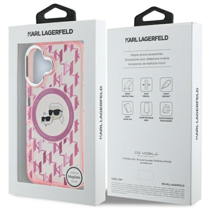Futrola MagSafe za Apple iPhone 16, Karl Lagerfeld, IML Monogram Karl & Choupette's Heads, Roze