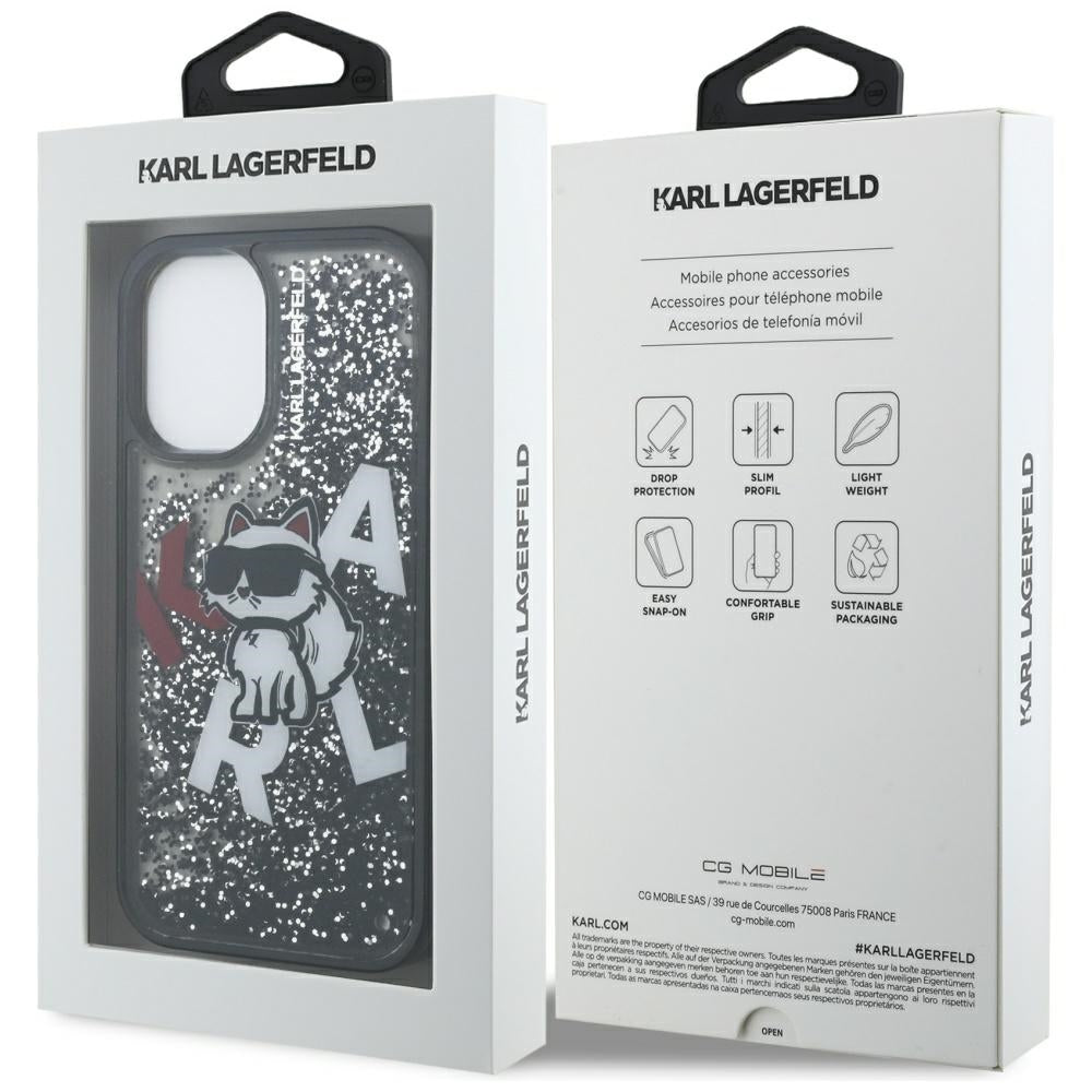 Futrola MagSafe za Apple iPhone 16, Karl Lagerfeld, Liquid Glitter Choupette Logo, Crna