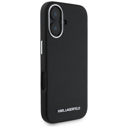 Futrola MagSafe za Apple iPhone 16, Karl Lagerfeld, Saffiano Full Wrapped Elongated Metal Logo, Crna
