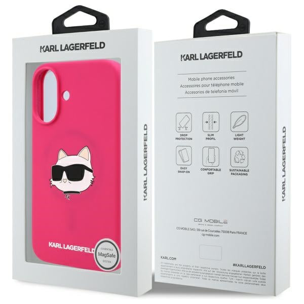 Futrola MagSafe za Apple iPhone 16, Karl Lagerfeld, Silikonska Choupette's Head, Fuksija