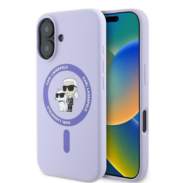 Futrola MagSafe za Apple iPhone 16, Karl Lagerfeld, Silikonska Karl & Choupette, Ljubičasta