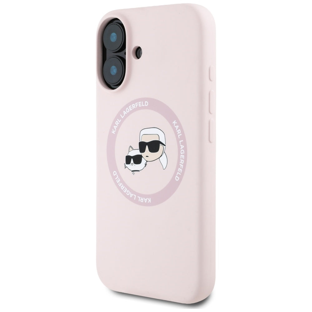 Futrola MagSafe za Apple iPhone 16, Karl Lagerfeld, Silikonska Karl & Choupette's Heads, Roze