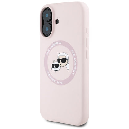 Futrola MagSafe za Apple iPhone 16, Karl Lagerfeld, Silikonska Karl & Choupette's Heads, Roze