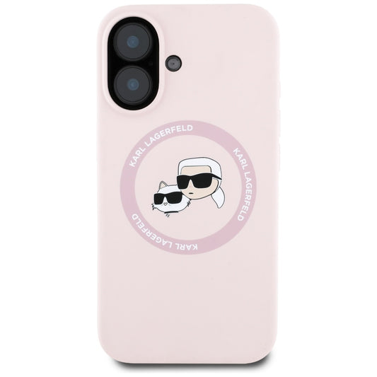 Futrola MagSafe za Apple iPhone 16, Karl Lagerfeld, Silikonska Karl & Choupette's Heads, Roze