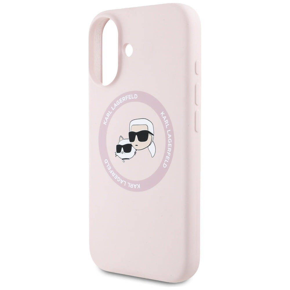 Futrola MagSafe za Apple iPhone 16, Karl Lagerfeld, Silikonska Karl & Choupette's Heads, Roze