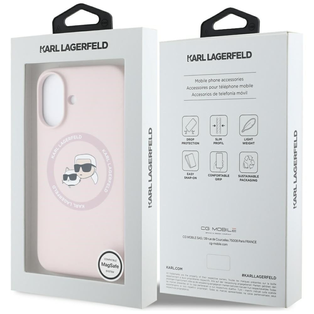 Futrola MagSafe za Apple iPhone 16, Karl Lagerfeld, Silikonska Karl & Choupette's Heads, Roze