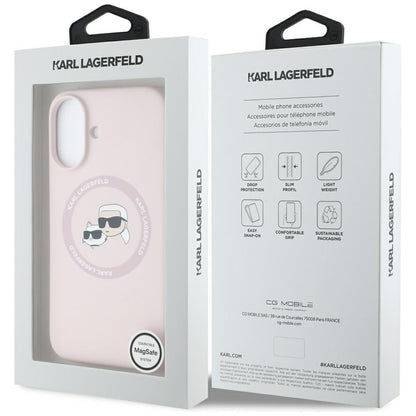 Futrola MagSafe za Apple iPhone 16, Karl Lagerfeld, Silikonska Karl & Choupette's Heads, Roze
