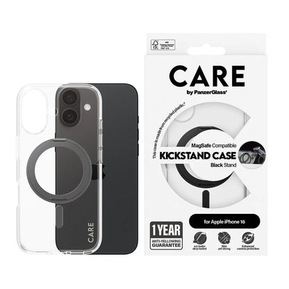 Futrola MagSafe za Apple iPhone 16, PanzerGlass, Care Feature Kickstand, Crna Transparentna