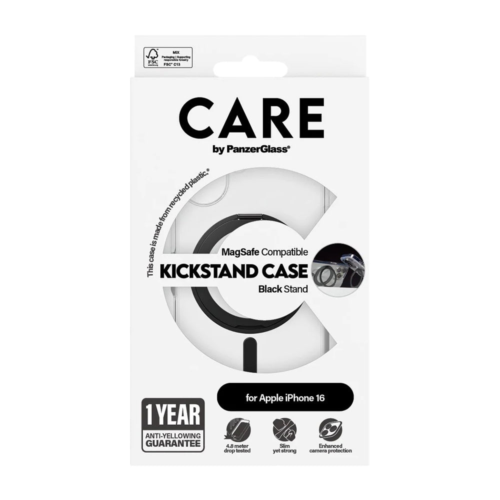 Futrola MagSafe za Apple iPhone 16, PanzerGlass, Care Feature Kickstand, Crna Transparentna