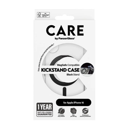 Futrola MagSafe za Apple iPhone 16, PanzerGlass, Care Feature Kickstand, Crna Transparentna