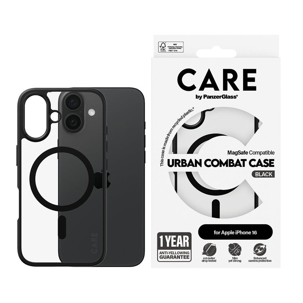 Futrola MagSafe za Apple iPhone 16, PanzerGlass, Care Urban Combat, Crna Transparentna