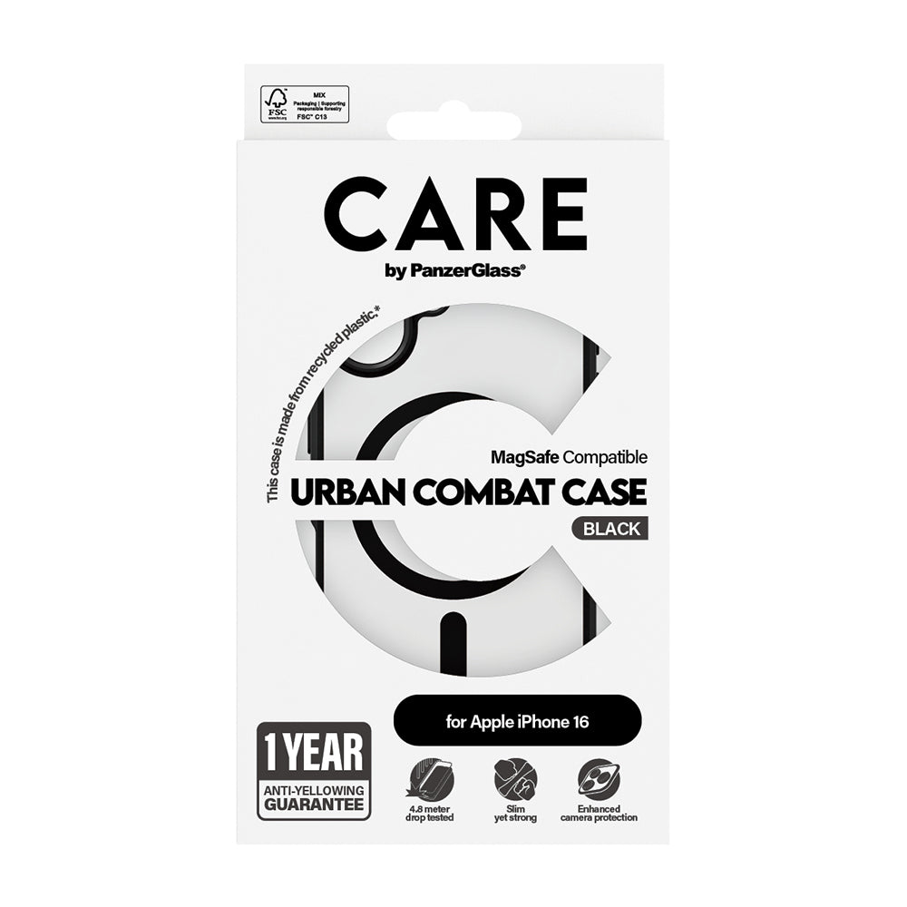 Futrola MagSafe za Apple iPhone 16, PanzerGlass, Care Urban Combat, Crna Transparentna