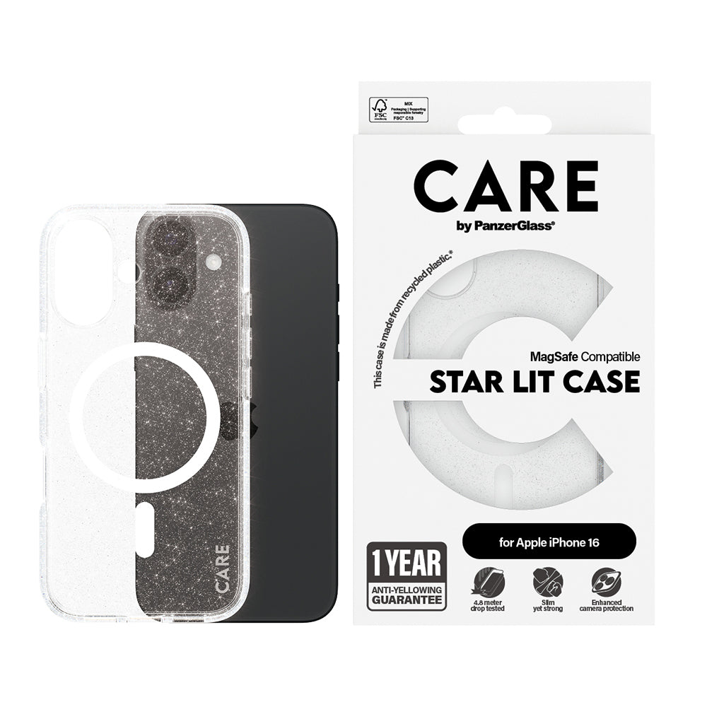 Futrola MagSafe za Apple iPhone 16, PanzerGlass, Care Urban Combat Star Lit, Bela Transparentna