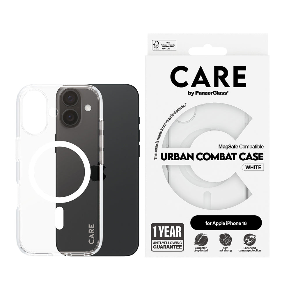 Futrola MagSafe za Apple iPhone 16, PanzerGlass, Care Urban Combat, Bela Transparentna