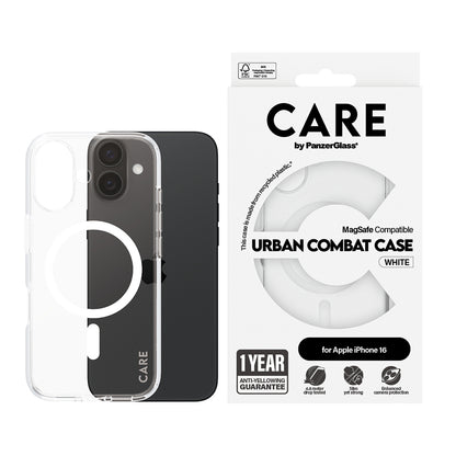 Futrola MagSafe za Apple iPhone 16, PanzerGlass, Care Urban Combat, Bela Transparentna